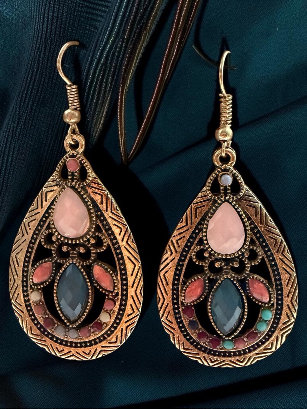 Gold-Tone Teardrop Multi-Stone Earrings